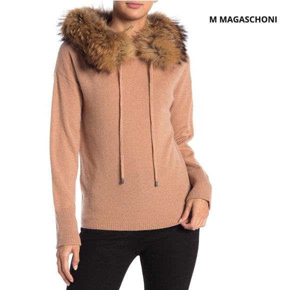 Magaschoni Tops - Magashoni Genuine Raccoon Fur Trim Cashmere Hoodie